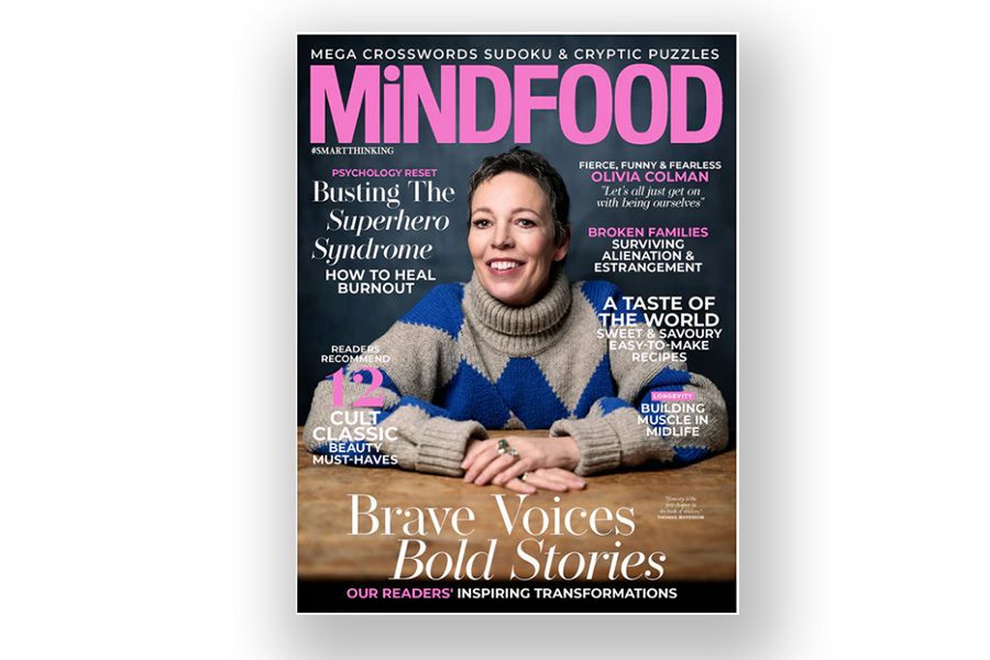 Front cover of Mindfood Magazine with Olivia Colman in a woollen jumper.